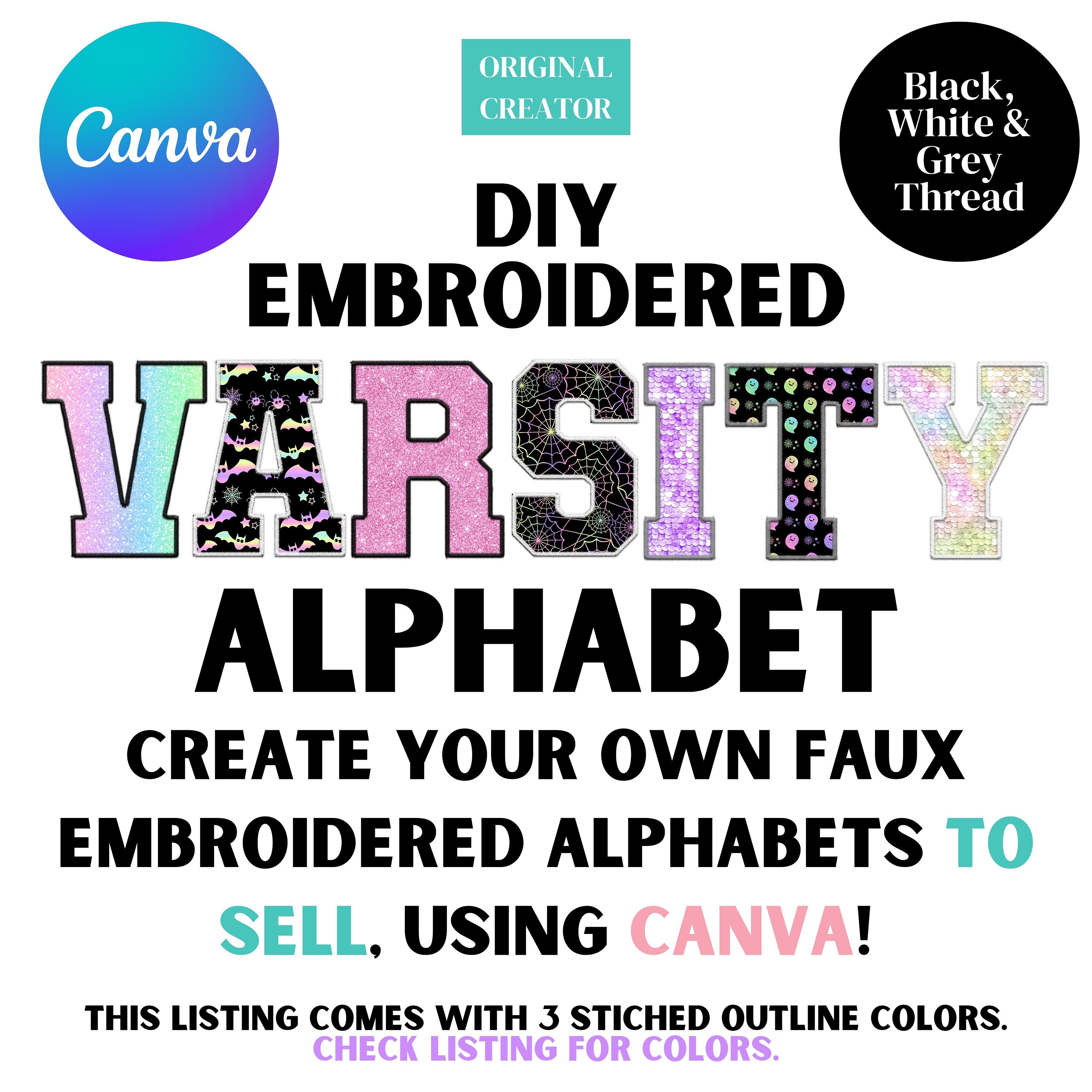 Faux Embroidered Alphabet Set for CANVA, Canva DIY Font, 3 Stitch