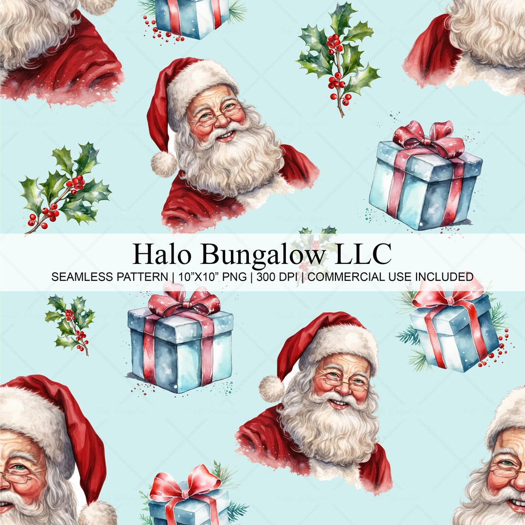 Vintage Watercolor Santa Claus Seamless Pattern, Retro Seamless ...