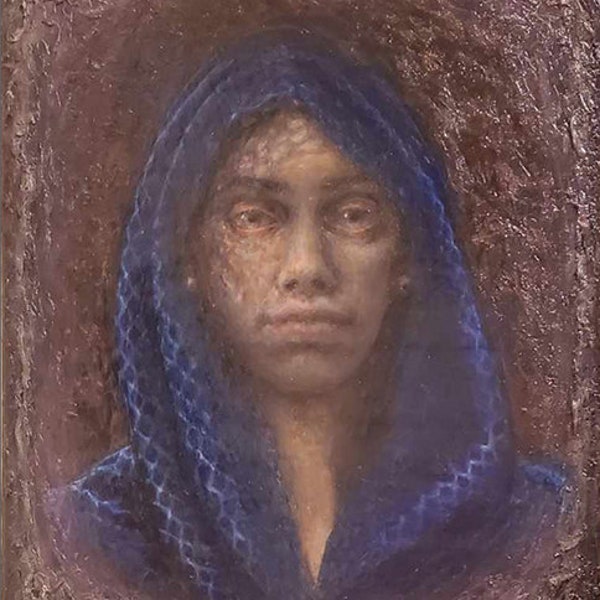 Self-Portrait in Blue Shawl - Giclee Print on Canvas