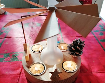 Pyramide, Weihnachten, Flasche weiß matt, Teelichter, Holz