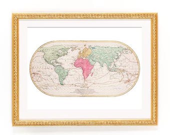 impression d'art de carte du monde vintage pour la décoration intérieure, art mural nautique, décoration de carte ancienne, cadeau parfait pour les voyageurs et les aventuriers, carte du monde unique
