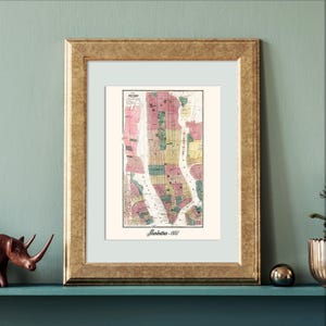 Carte vintage de Manhattan | vieille impression d'art de New York | Idée cadeau unique de décoration murale pour les voyageurs et les amateurs d'histoire | Impression numérique de la carte de New York