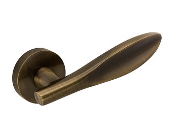Leaf Shaped Brass Door Lever Handle, Bronze Finish