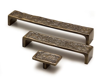 Textured Solid Brass Handle Pull, Mid-Century Modern Hardware