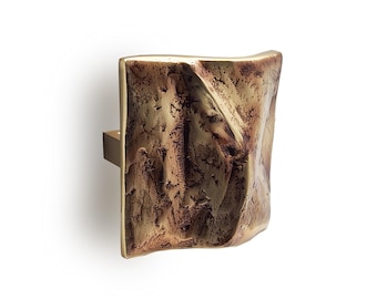 Textured Square Brass Cabinet Knob, Modern Barn Door Pull