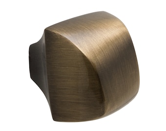 Modern Curved Square Brass Knob, Antique Bronze or Satin Nickel