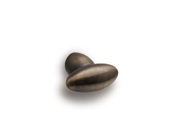 Small Oval Bronze Brass Cabinet Knob, Silver Drawer Pull