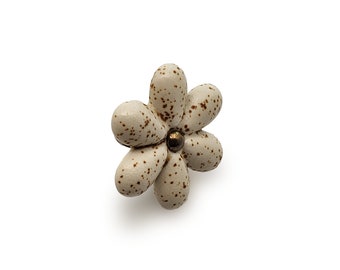 Handmade Beige Ceramic Flower Drawer Knob, Speckled Floral Cabinet Pull for Girls Dresser Drawers