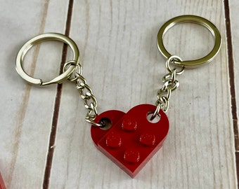 Brick Heart Keychain | 2 Pieces | Share the love | Couples | Cute BFF Gift | Wife | GF/BF| Dark Red | Valentine