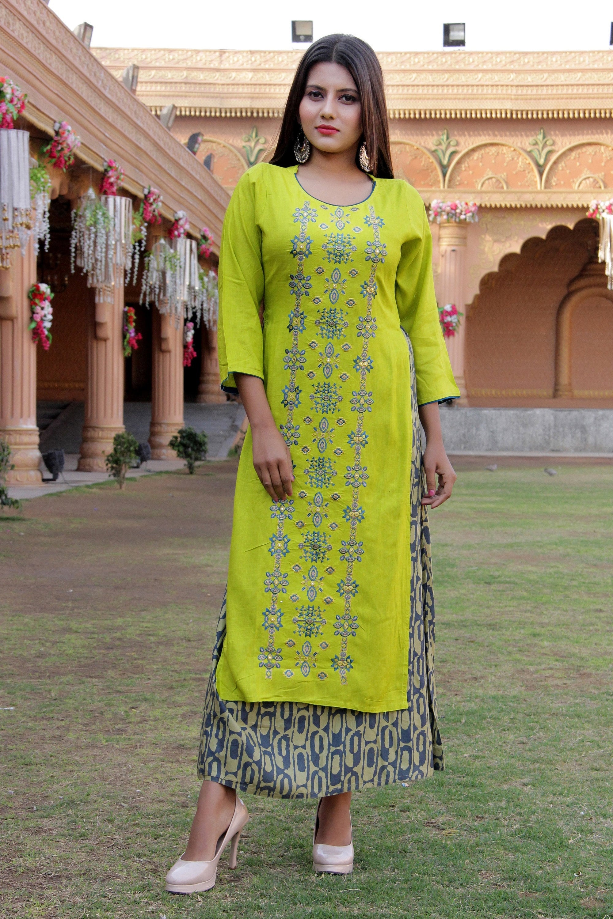 Green Cotton Pakistani Embroidered Kurti Sleeveless Inner Etsy