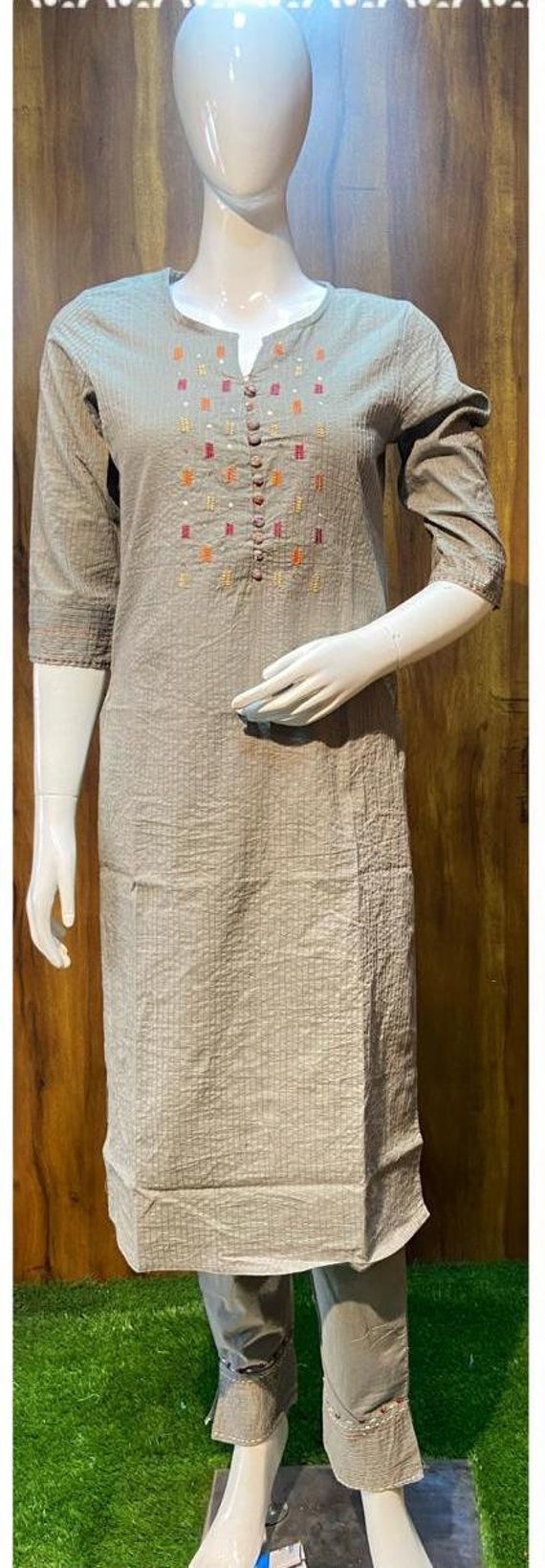 Shop Grey Rayon Kurta Narrow Straight Pant Set Work Wear Online at Best  Price | Cbazaar