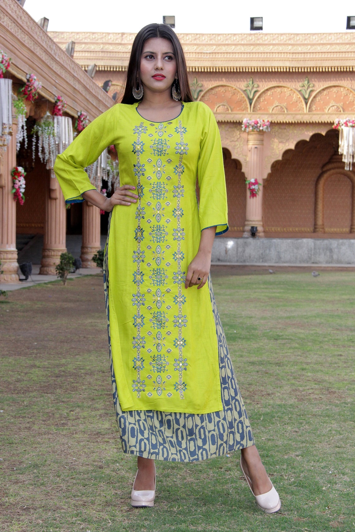 Green Cotton Pakistani Embroidered Kurti Sleeveless Inner | Etsy