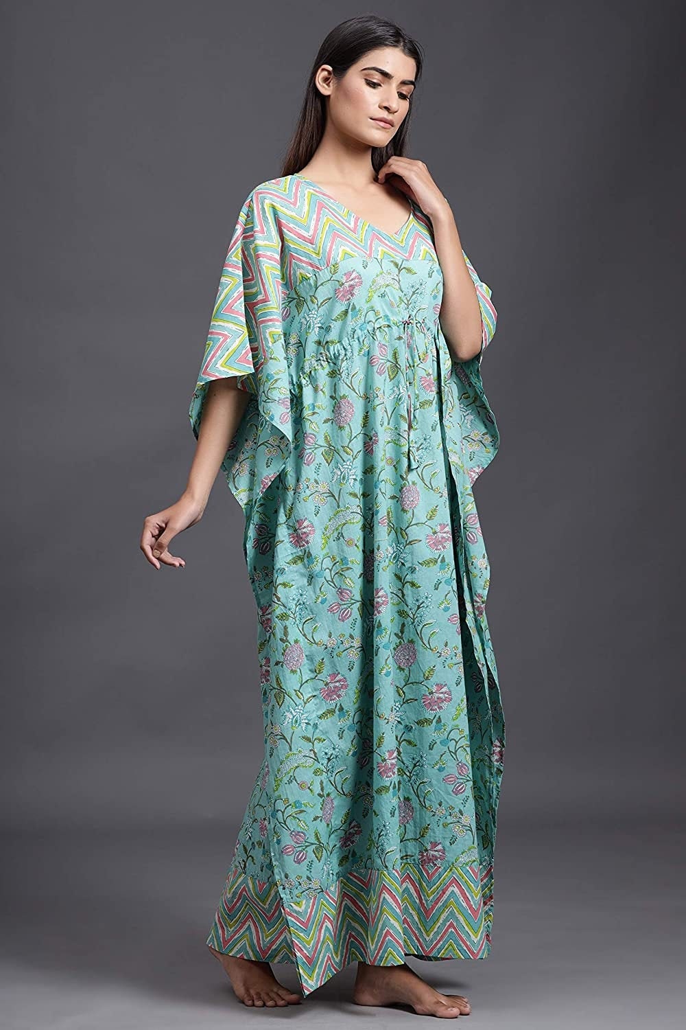 Blue Cotton Printed Night Dress Women Kaftan Dress Maxi Etsy
