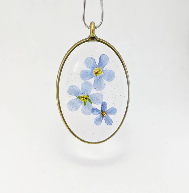 Forget-me-not Flowers in Resin Pendant Necklace