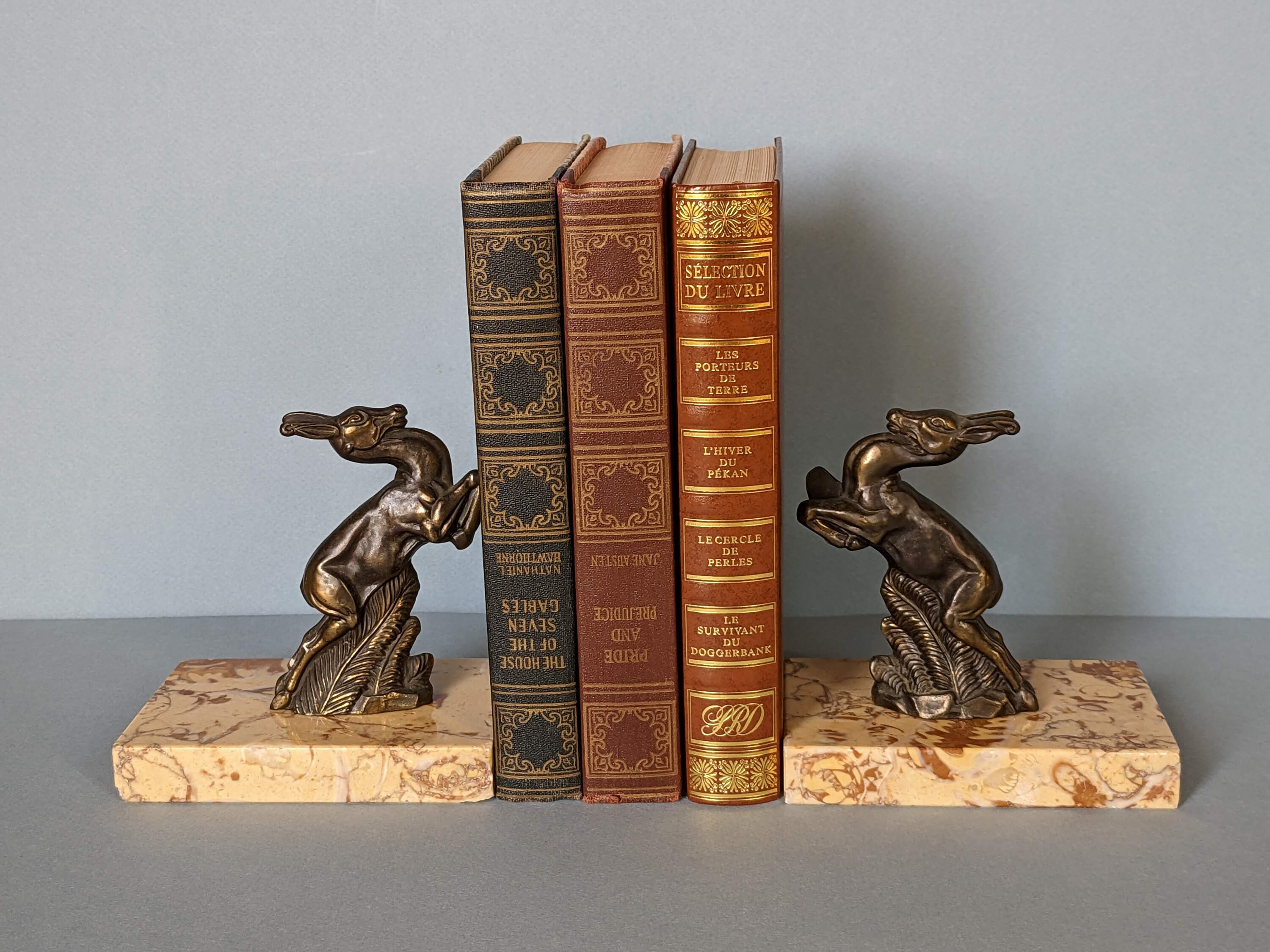 Serre-livres Anciens En Bronze - Modèle Faons - Doré - Bon état