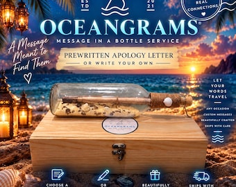 Luxury Apology Message in a Bottle | Prewritten or Customized Letter | Timeless Keepsake with Wooden Treasure Chest