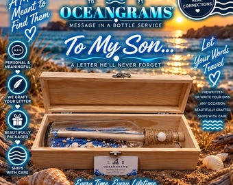 Message in a Bottle for Son | Prewritten or Personalized Letter, Treasure Chest Gift