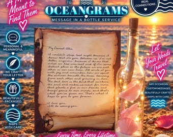 Custom Handwritten Gift: Message in a Bottle Gift with Wooden Treasure Chest