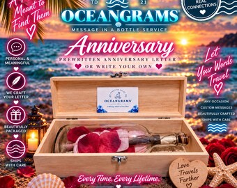 Anniversary Message in a Bottle Gift | Prewritten or Personalized Love Letter | Luxury Romantic Keepsake