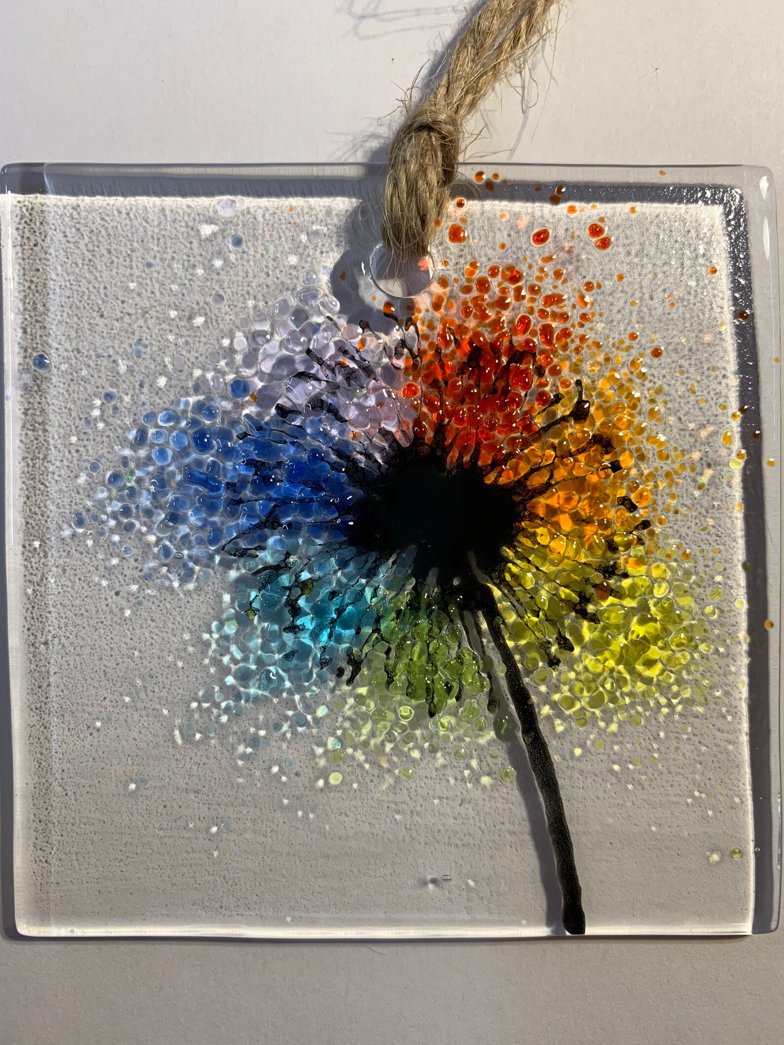 Fused glass rainbow dandelion sun catcher Etsy