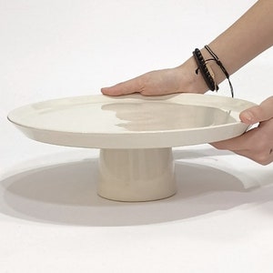 Cake stand in cream white / Stoneware footed cake plate / Gift and party essential / Everyday home use / Gift essential image 3