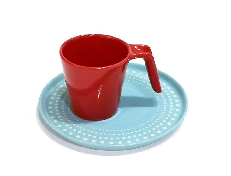 Stoneware handle mug in eight colours, medium size / Mix&match with dotted plates / Colour mug / Everyday home use / Gift essential Red