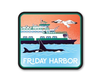 Friday Harbor Orca Whale Seagull Ferry Sticker