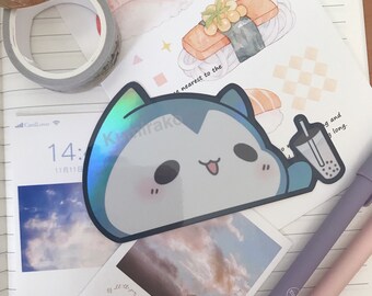 Pokemon Holographic Peeker Sticker Boba Tea Bear Sticker, Cute Food Sticker, Asian Snacks, Kawaii Stickers Food Aesthetic
