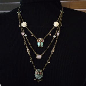 BETSEY JOHNSON Three Strand Owl Charm Necklace