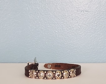 Vintage Brighton Harmony Silver Mini-Medallion and Brown Leather Bracelet