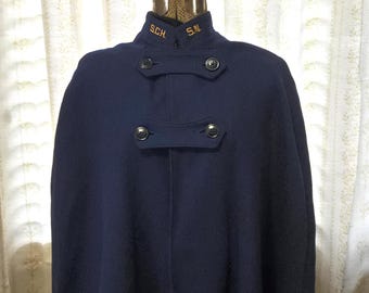 WWII Era Wool Navy Cape - Bruck's Nurses' Apparel - Gold Interior