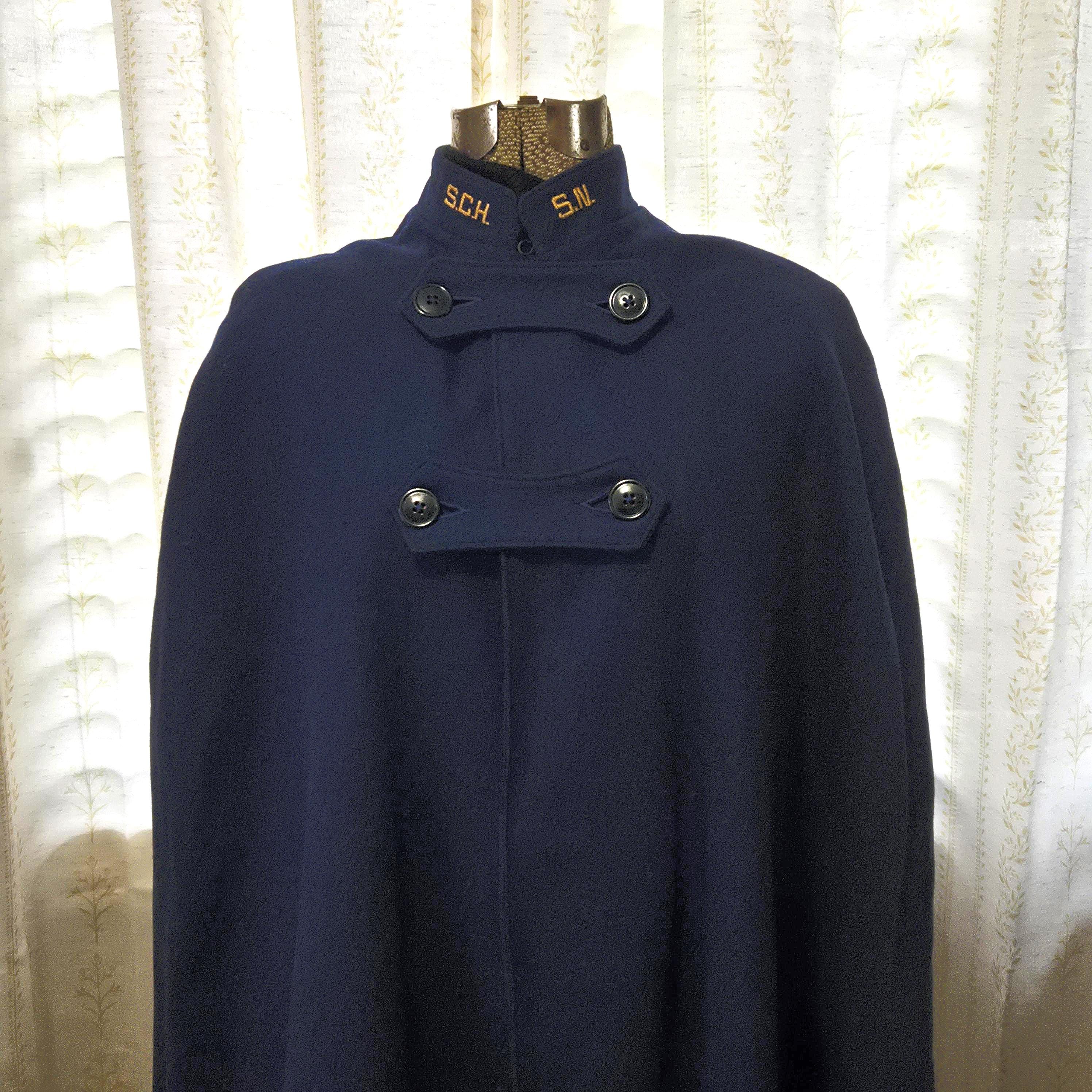 WWII Era Wool Navy Cape - Bruck's Nurses' Apparel - Gold Interior