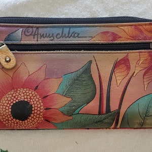 Anuschka Hand Painted Colorful Leather Flower Zip Wallet