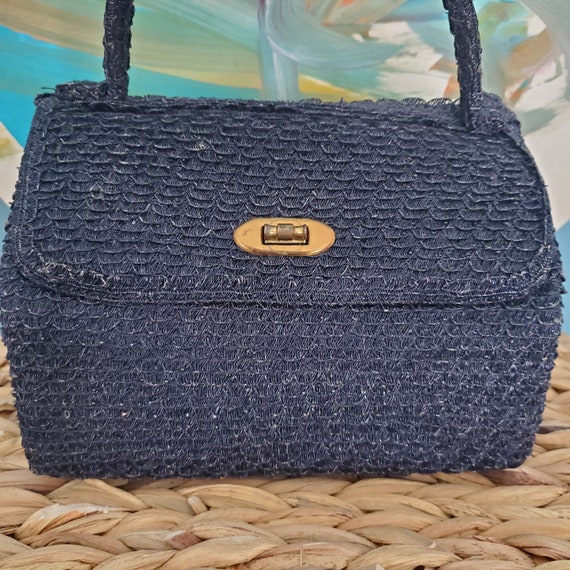 Vintage 1950s or 1960s Boxy Navy Raffia Doctor's … - image 1