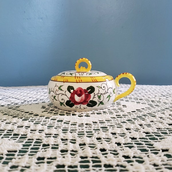 EXTREMELY HTF RARE Ucagco  Provincial Roosters and Roses Sugar Dish and Lid from Mini Stacking Tea Set