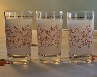 SET of 6 MCM SERVEWARE Vintage Glassware Pink Design Gold Edging