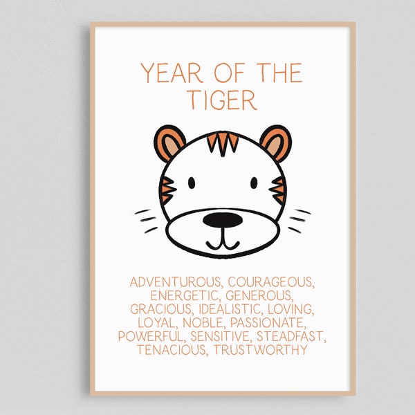 2022 Tiger printable - Unique gift for anyone born in the Year of the Tiger - Just download, print and frame!