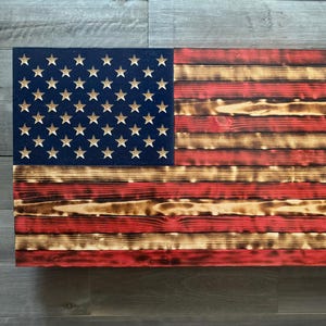 Wooden American Flag Wall Art - Rustic Patriotic Decor - Torched Wood Finish