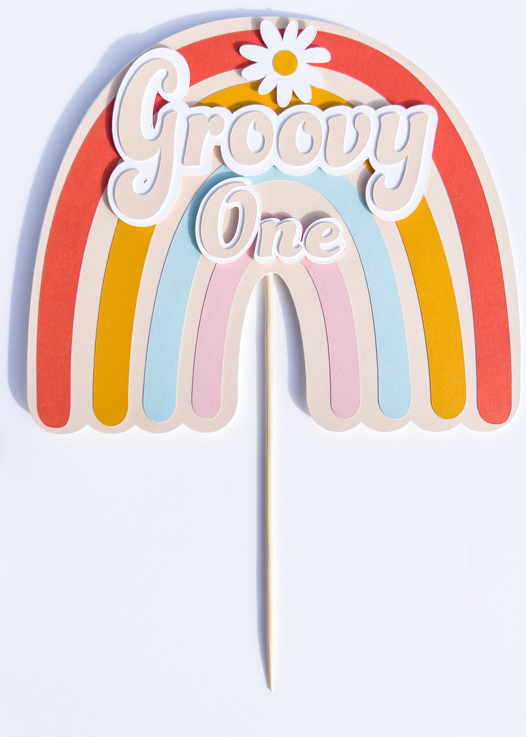 Groovy One Rainbow Cake Topper, Retro Rainbow Cake Topper, Groovy First