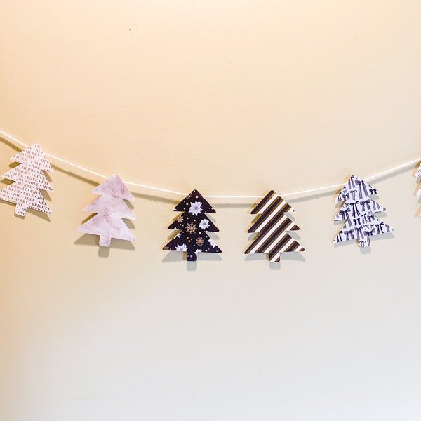 Christmas banner,Christmas tree banner,garland,Christmas home decor,gold,black,white,Scandinavian Christmas decor,mantel banner,wall banner