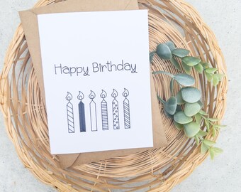 Minimalist happy birthday card, candle happy birthday greeting card, simple happy birthday card, simple happy birthday card set