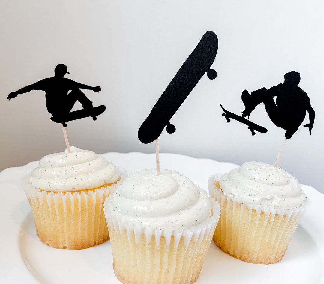 Black Skateboard Cupcake Toppers,skateboard Silhouette Cupcake Toppers ...