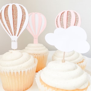 hot air balloon cupcake toppers, hot air balloon baby shower cupcake toppers, hot air balloon birthday toppers, cloud cupcake toppers