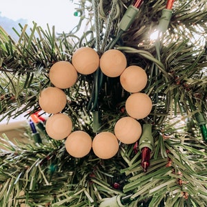 Pack of wooden bead circle Christmas ornaments, boho ornaments,natural wood ornaments, farmhouse ornaments,simple Christmas ornaments