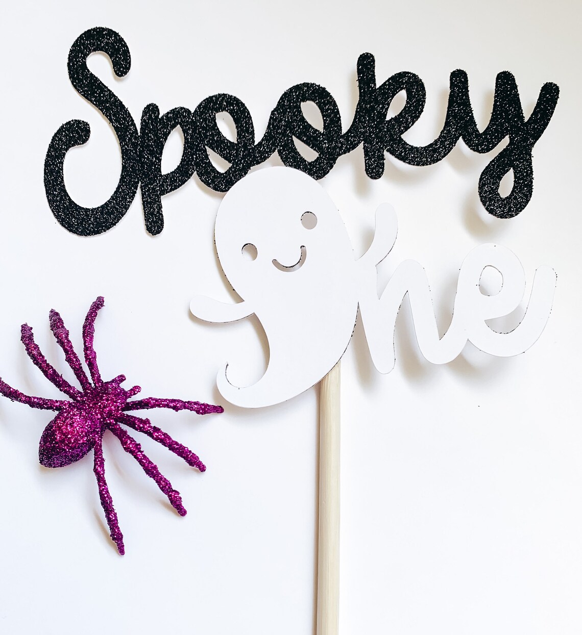 Spooky One Cake Topper For 1st Birthday - Halloween Party Decoration, Glittery First Birthday Sign - View #6