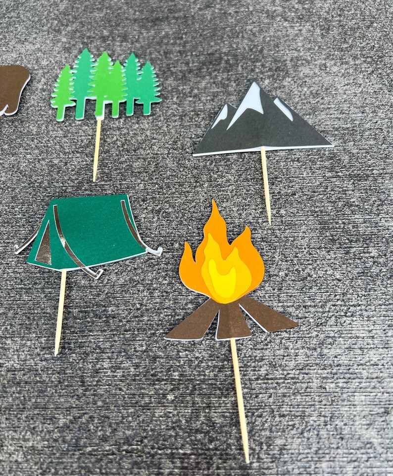 6 Pack Camping Cupcake Toppers Camping Birthday Party Cupcake Etsy