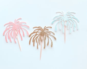 Firework cupcake toppers, gender reveal fireworks cupcake toppers, Fourth of July gender reveal cupcake toppers, pink and blue fireworks