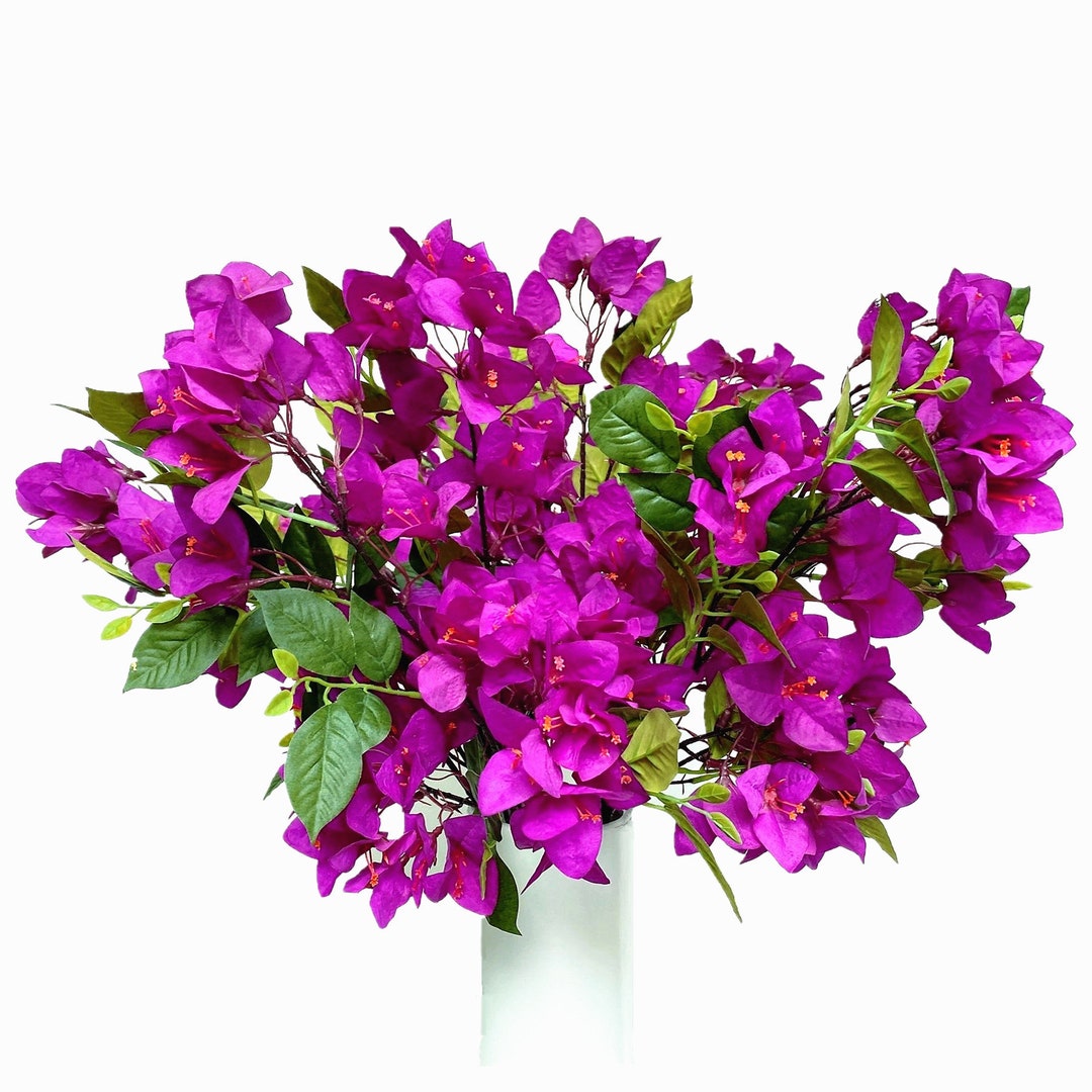Pack of 8 Purple Artificial Flowers Stems Silk Bougainvillea Branches