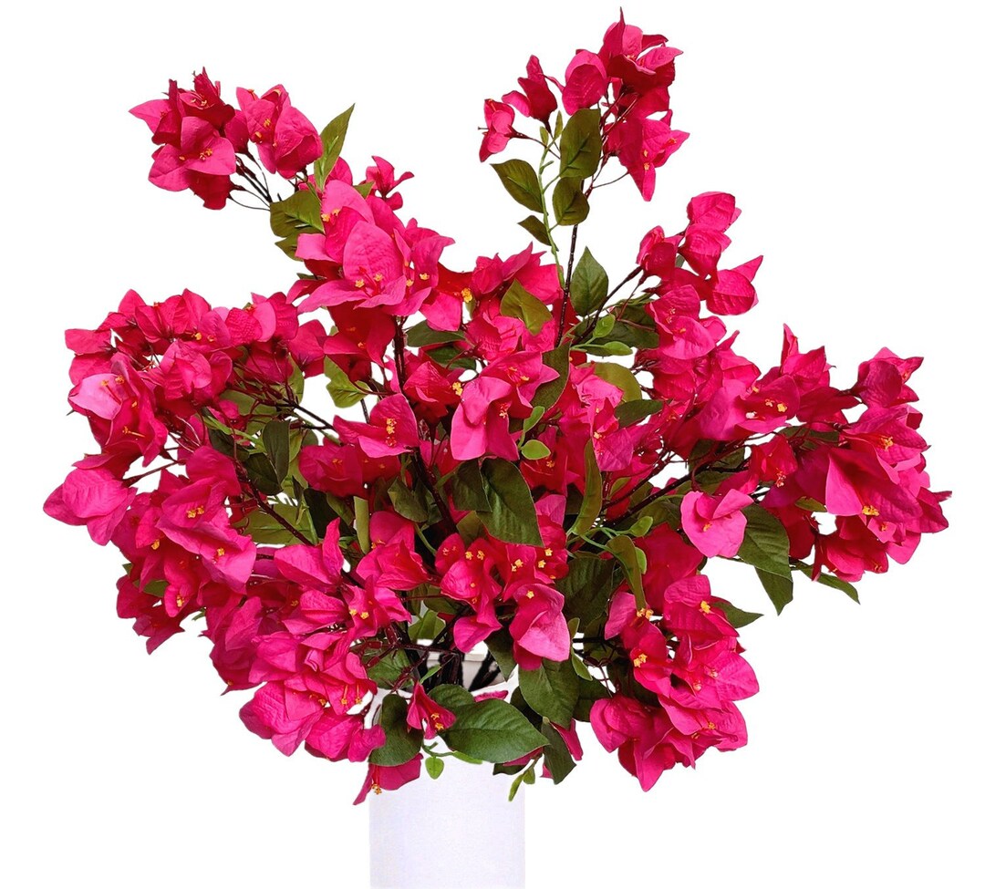 Pack of 8 Fuchsia Artificial Flowers Stems Silk Bougainvillea Branches