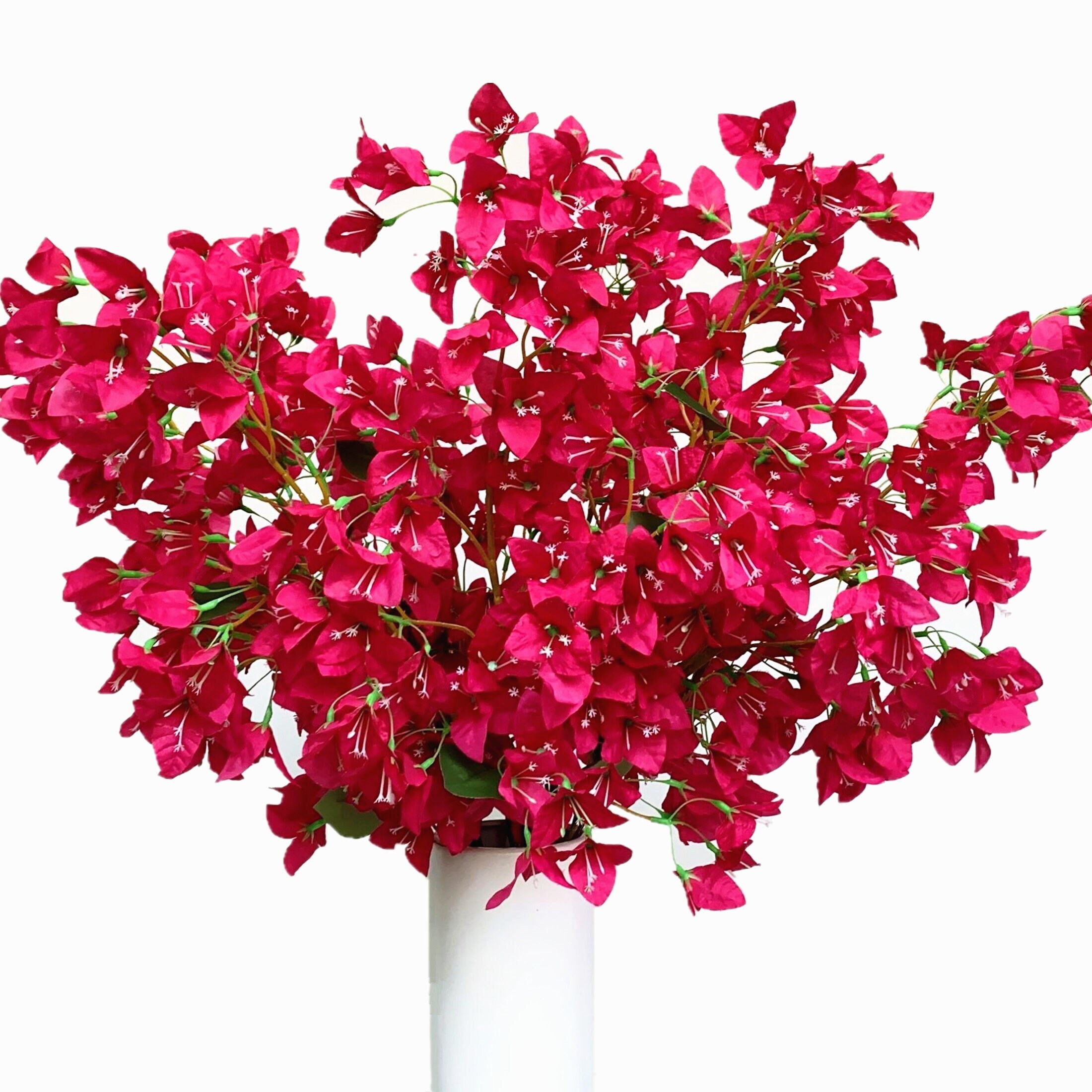 Pack of 4 Fuchsia Artificial Bougainvillea Silk Flowers Branches Faux Long Floral  Stems Plant Branches for Wedding Home Decoration 